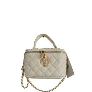 Valentino Orlandi Quilted Vegan Leather Vanity Crossbody Bag Bone White Gold NWT